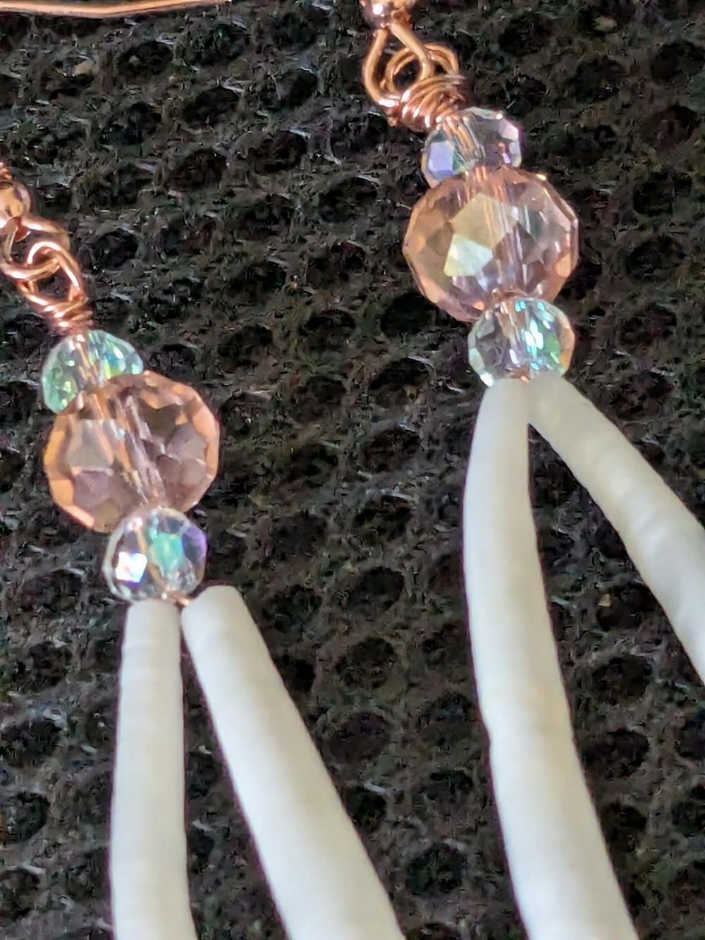 Indigenous Rose Gold Spiral Dentalium Shell Drop Earrings - Picture 3 of 6